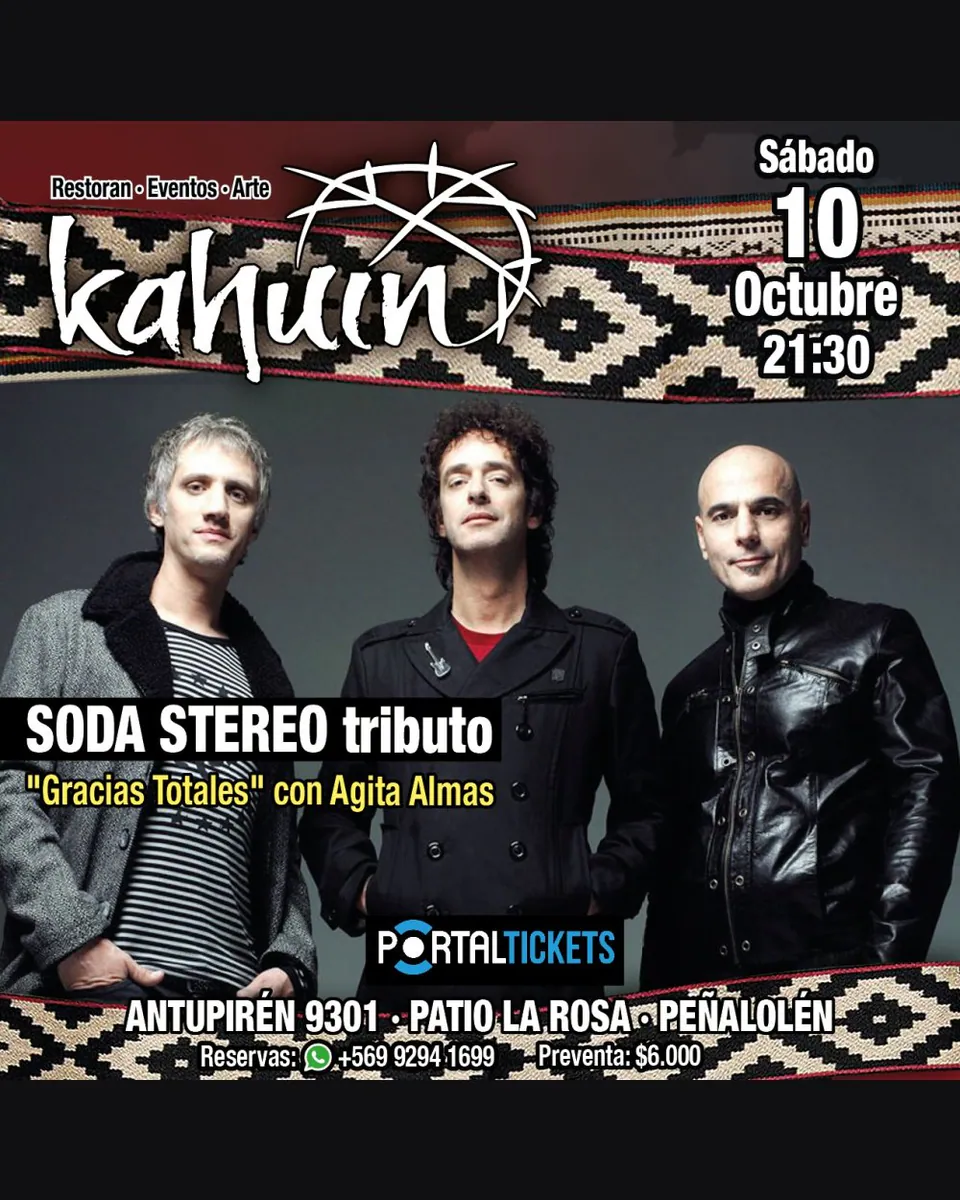 TRIBUTO A SODA STEREO CON AGITA ALMAS - SÁBADO 10 OCTUBRE