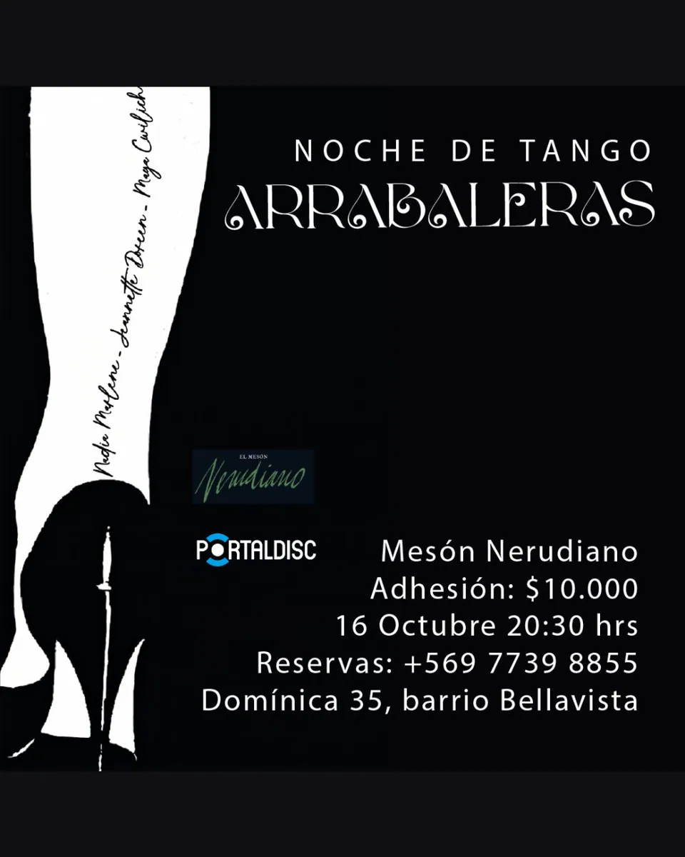 NOCHE DE TANGO: ARRABALERAS + RENÉ ARANGUA CUARTETO EN MESÓN NERUDIANO