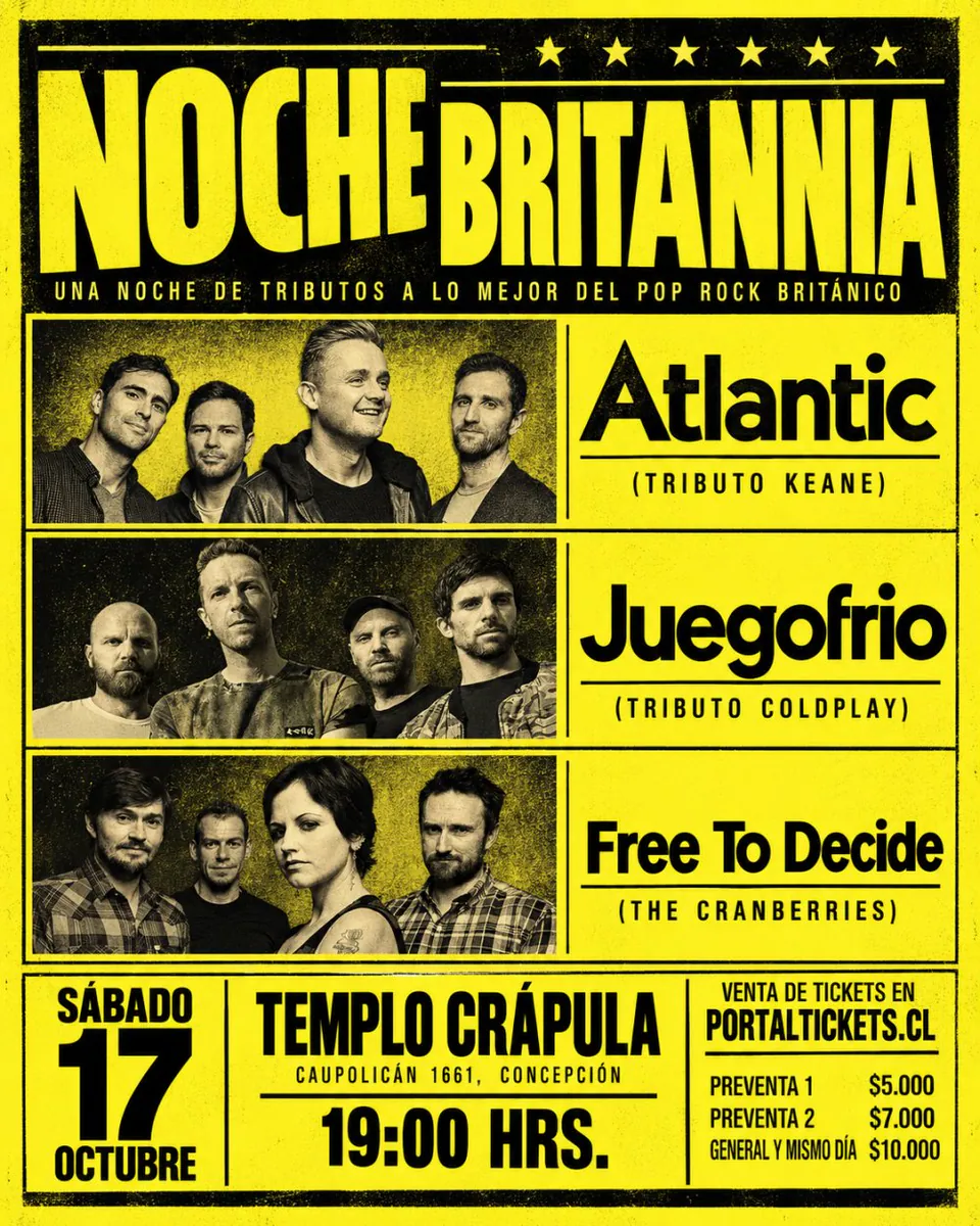 NOCHE BRITANNIA: TRIBUTOS A KEANE, COLDPLAY Y THE CRANBERRIES EN TEMPLO CRÁPULA, CONCEPCIÓN
