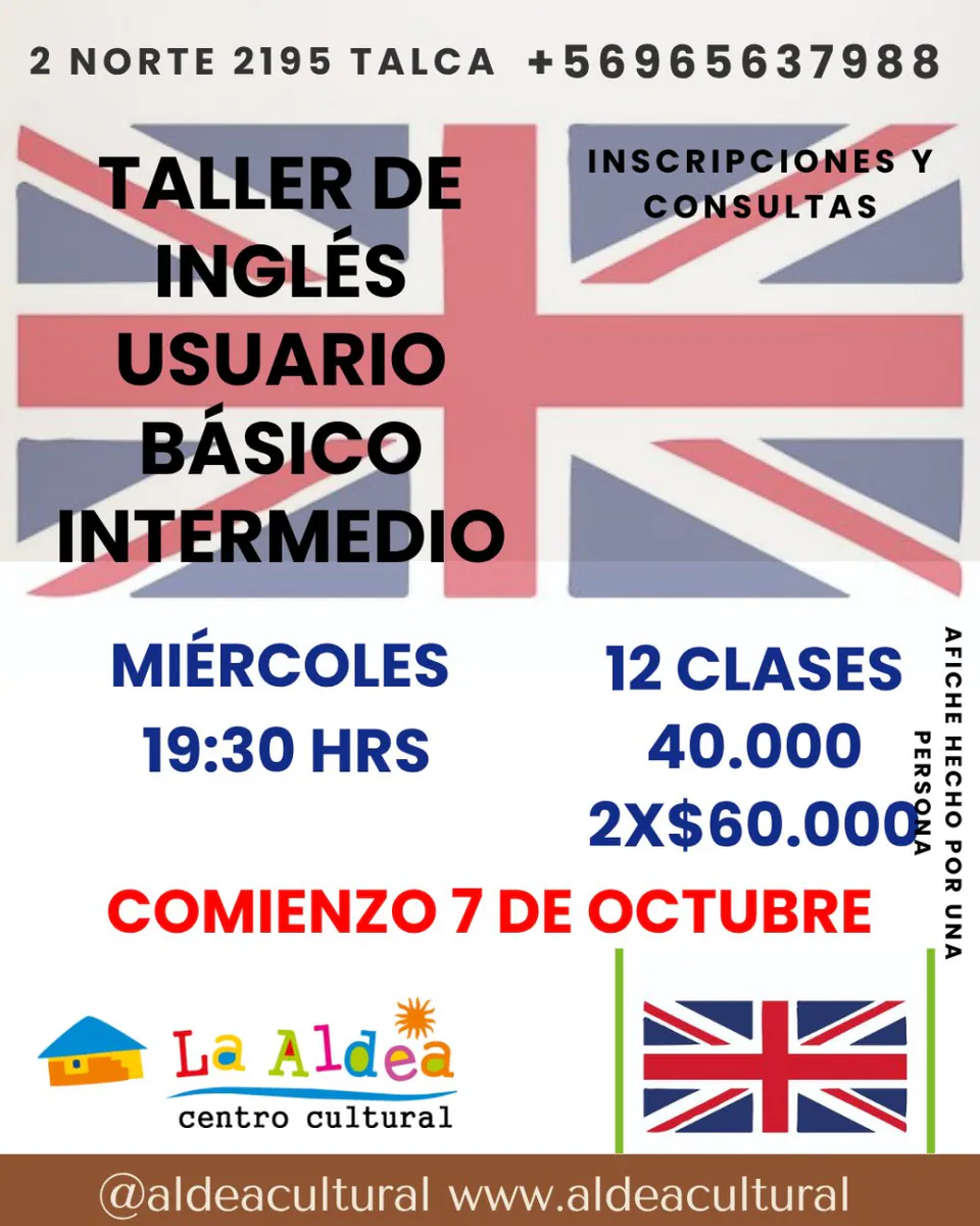 TALLER DE INGLÉS BÁSICO INTERMEDIO EN CENTRO CULTURAL LA ALDEA, TALCA
